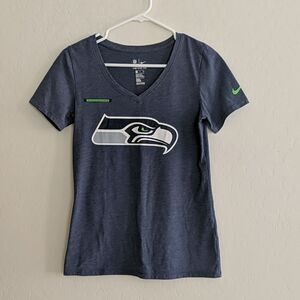 Seattle Seahawks Football NFL Nike V-neck Blue Short Sleeve Tee Shirt - S